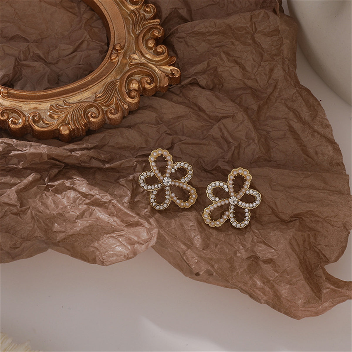 Cubic Zirconia & Pearl 18K Gold-Plated Flower Stud Earrings