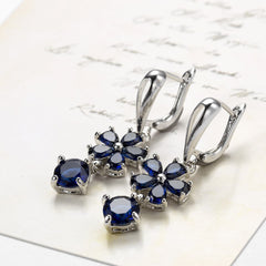 Navy Crystal Floral Drop Earrings