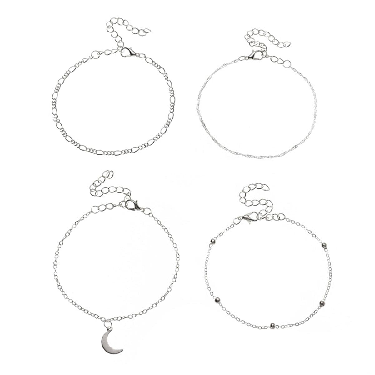 Silver-Plated Moon Charm Anklet Set
