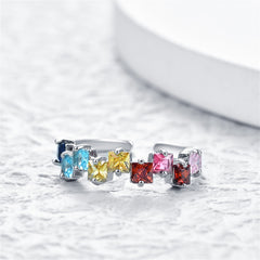 Jewel-Tone Crystal & Silver-Plated Princess-Cut Open Ring