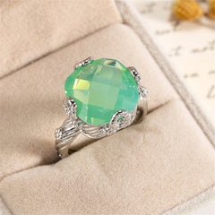 Green Crystal & Silver-Plated Ring