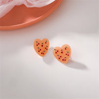 Pink Acrylic & Silver-Plated Cherry-Heart Stud Earrings