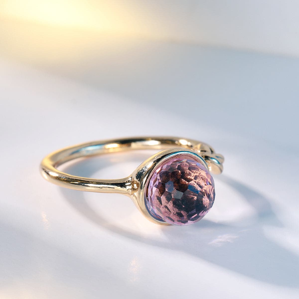 Pink Crystal & 18K Gold-Plated Knot-Accent Faceted Ring