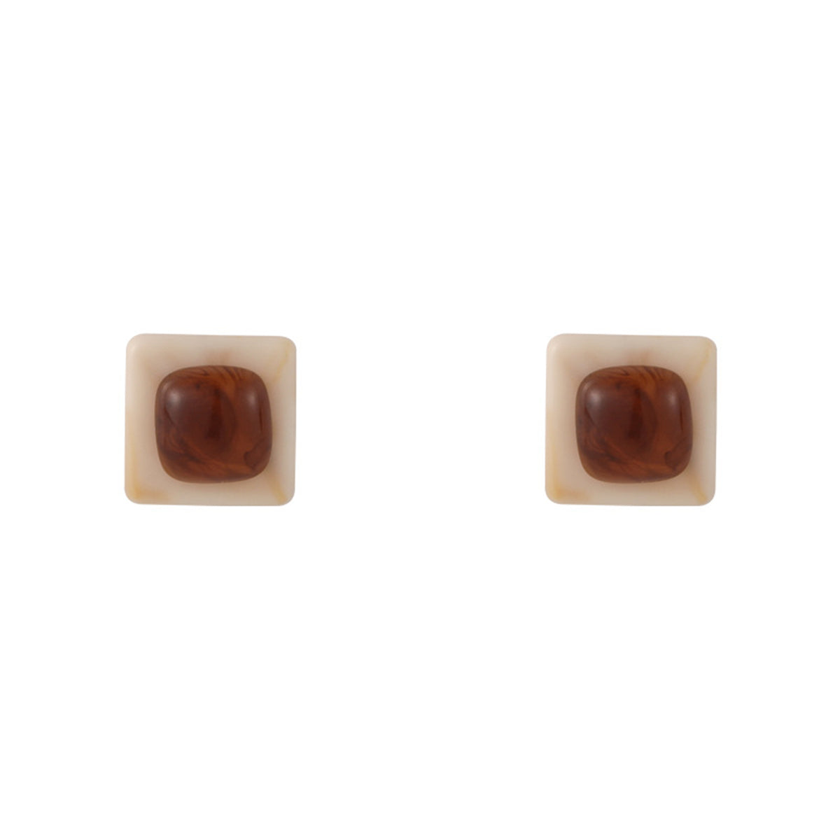 Coffee Resin and Silver-Plated Stacked Square Stud Earrings, silver stud earrings for women, detail close-up