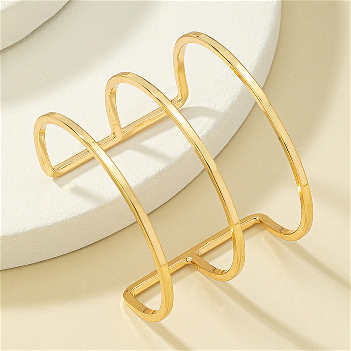18K Gold-Plated Layered Cuff, gold bracelet for women, dainty minimalist design, lifestyle look