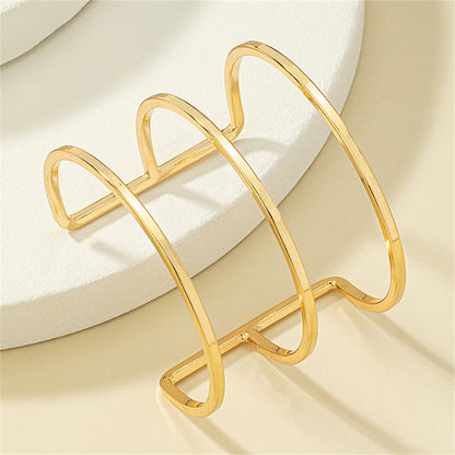 18K Gold-Plated Layered Cuff, gold bracelet for women, dainty minimalist design, lifestyle look