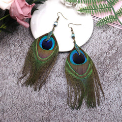 Peacock Feather & 18K Gold-Plated Drop Earring