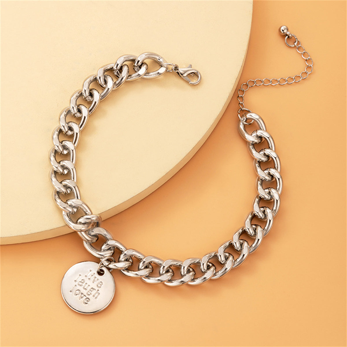 Silver-Plated 'Live Laugh Love' Chunky Curb Chain Anklet