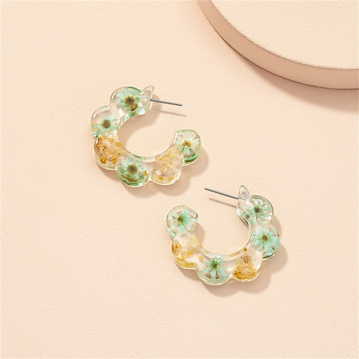 Pressed Flower & Silver-Plated Flower Huggie Earrings