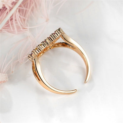 Red Cubic Zirconia and 18K Rose Gold-Plated Open Heart Ring, rose gold statement rings for women, detail close-up