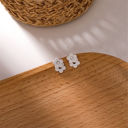 Cubic Zirconia and Enamel Flower Stud Earrings, stud earrings for women, vintage-inspired design, front view