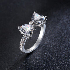 Crystal & Cubic Zirconia Silver-Plated Bow Ring
