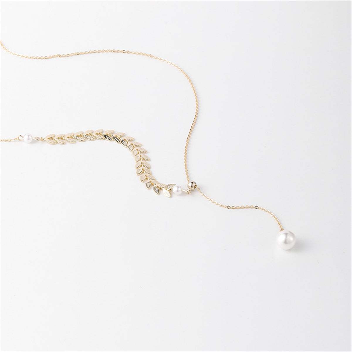 Pearl & 18K Gold-Plated Leaves Lariat Necklace