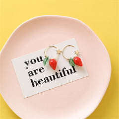 Pearl & Red Resin Strawberry & Star Huggie Earrings