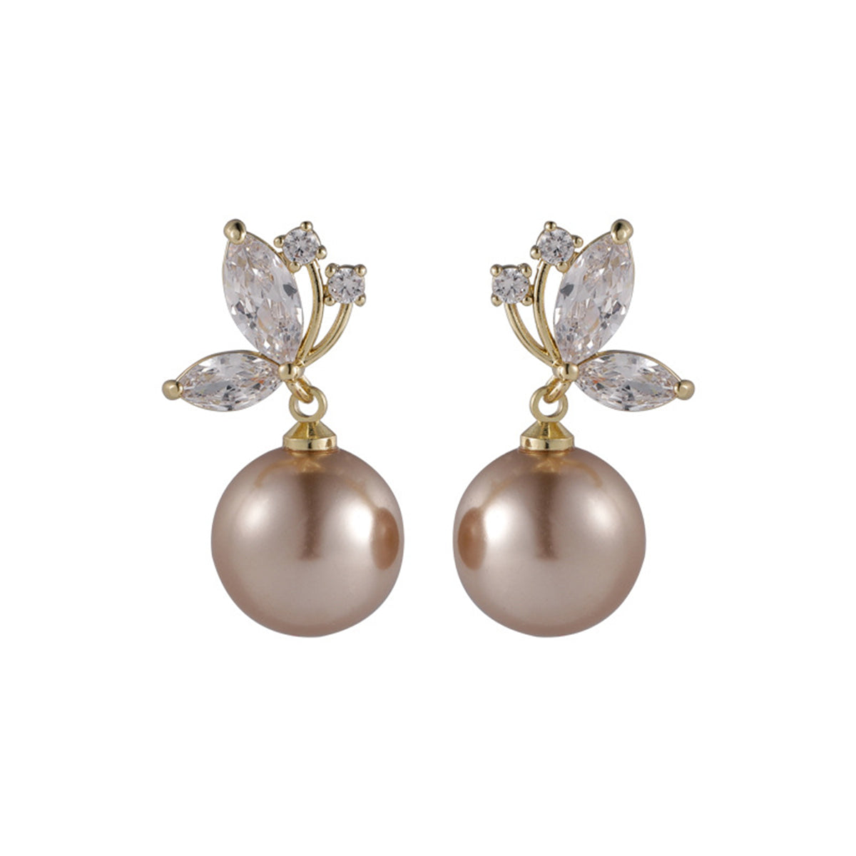 Champagne Pearl & Cubic Zirconia Butterfly Drop Earrings