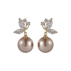 Champagne Pearl & Cubic Zirconia Butterfly Drop Earrings