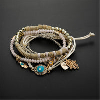 Turquoise & 18K Gold-Plated Hamsa Heart Bracelet Set