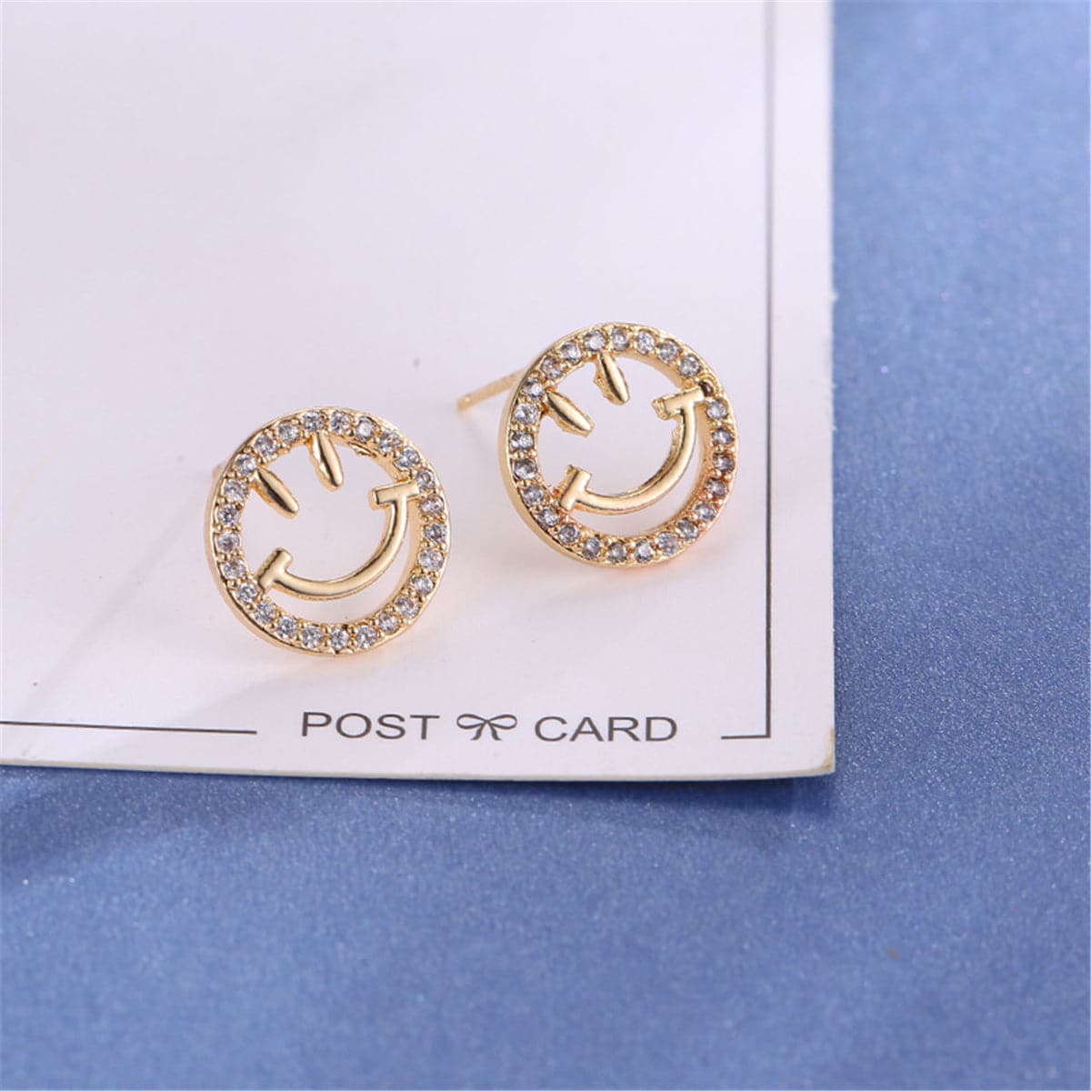 cubic zirconia & 18K Gold-Plated Smiley Face Stud Earrings - streetregion