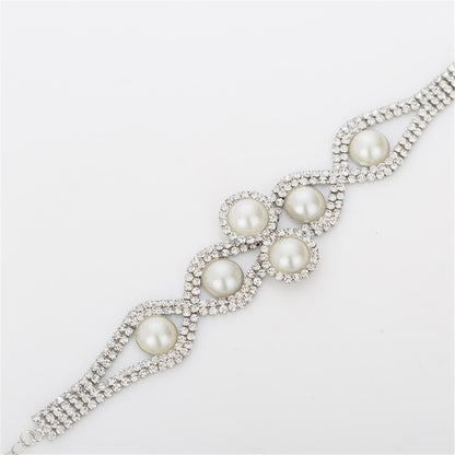 Pearl and Cubic Zirconia Silver-Plated Crossing Bracelet, silver bracelet for women, everyday style, side view