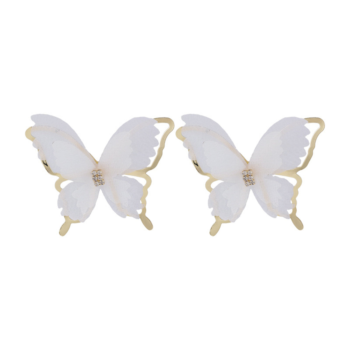 White Mesh & 18K Gold-Plated Butterfly Stud Earrings