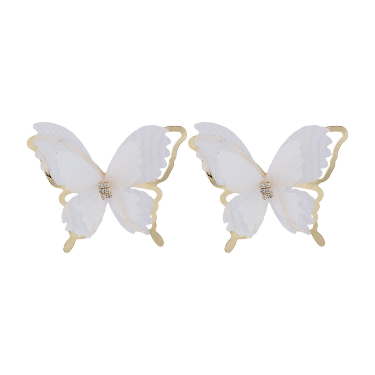 White Mesh and 18K Gold-Plated Butterfly Stud Earrings, gold stud earrings for women, elegant gift for her, detail close-up