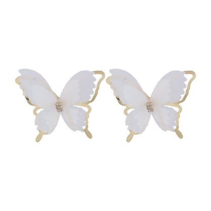 White Mesh and 18K Gold-Plated Butterfly Stud Earrings, gold stud earrings for women, elegant gift for her, detail close-up