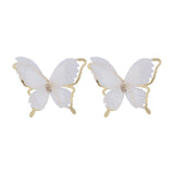 White Mesh & 18k Gold-Plated Butterfly Stud Earrings