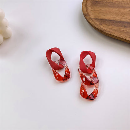 Red and White Mismatch Chain Drop Earrings, drop earrings for women, everyday style, side view