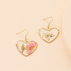 Pressed Flower & 18K Gold-Plated Heart Drop Earrings
