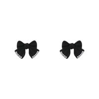 Black Enamel & Pearl Bow Stud Earrings