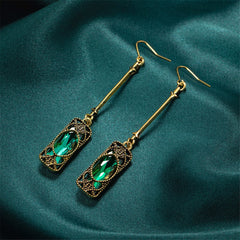 Green Crystal & 18K Gold-Plated Textured Drop Earrings