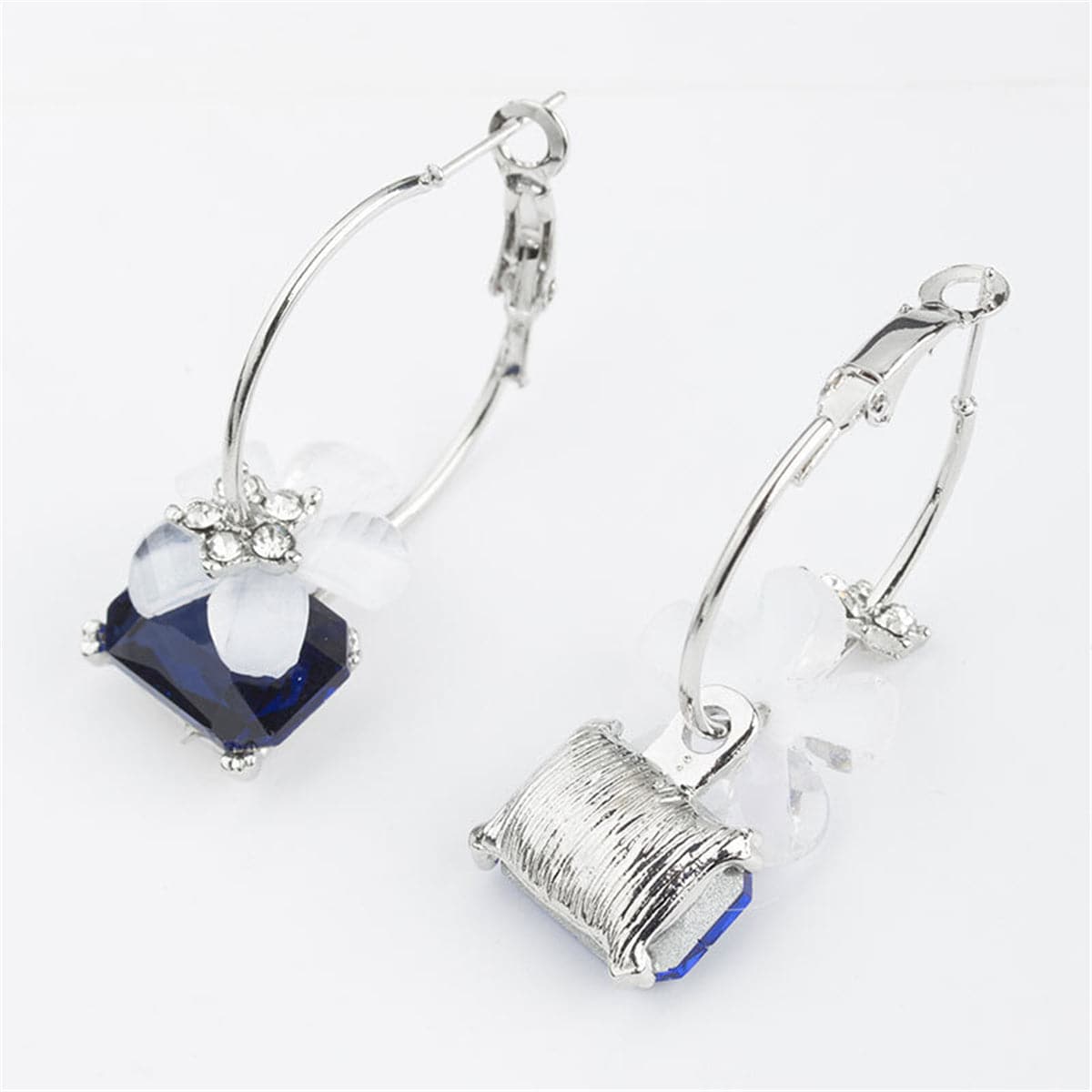 Cubic Zirconia & Blue Crystal Flower Hoop Earrings