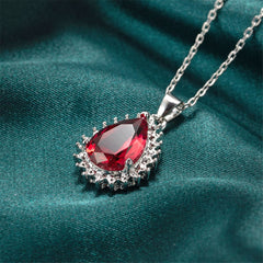 Rose Crystal & Silver-Plated Pear Pendant Necklace