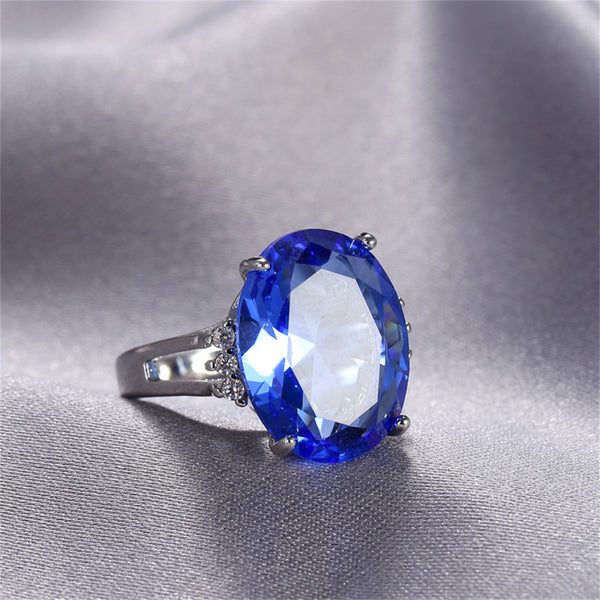 Blue Crystal & Cubic Zirconia Openwork Oval-Cut Ring