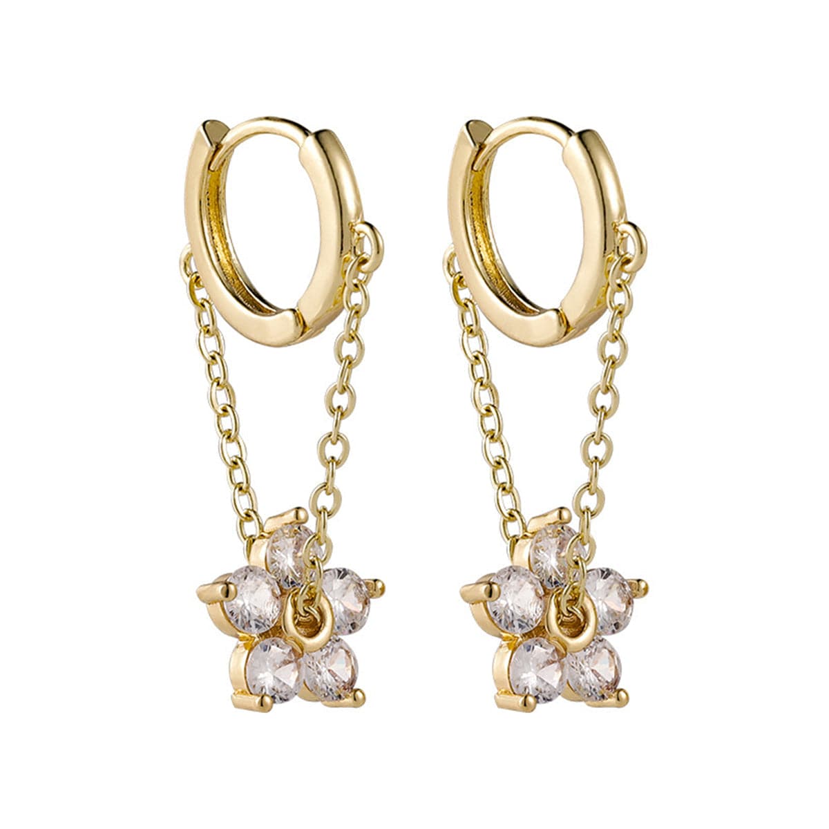 Cubic Zirconia & 18K Gold-Plated Floral Chain Huggie Earrings