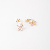 Cubic Zirconia & 18K Gold-Plated Double-Flower Stud Earrings