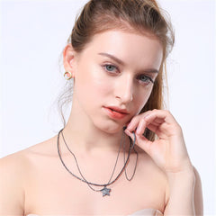 Black Cubic Zirconia & Gunmetal-Tone Moon & Star Layered Necklace