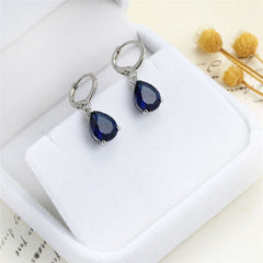 Navy Crystal & Silver-Plated Teardrop Earrings