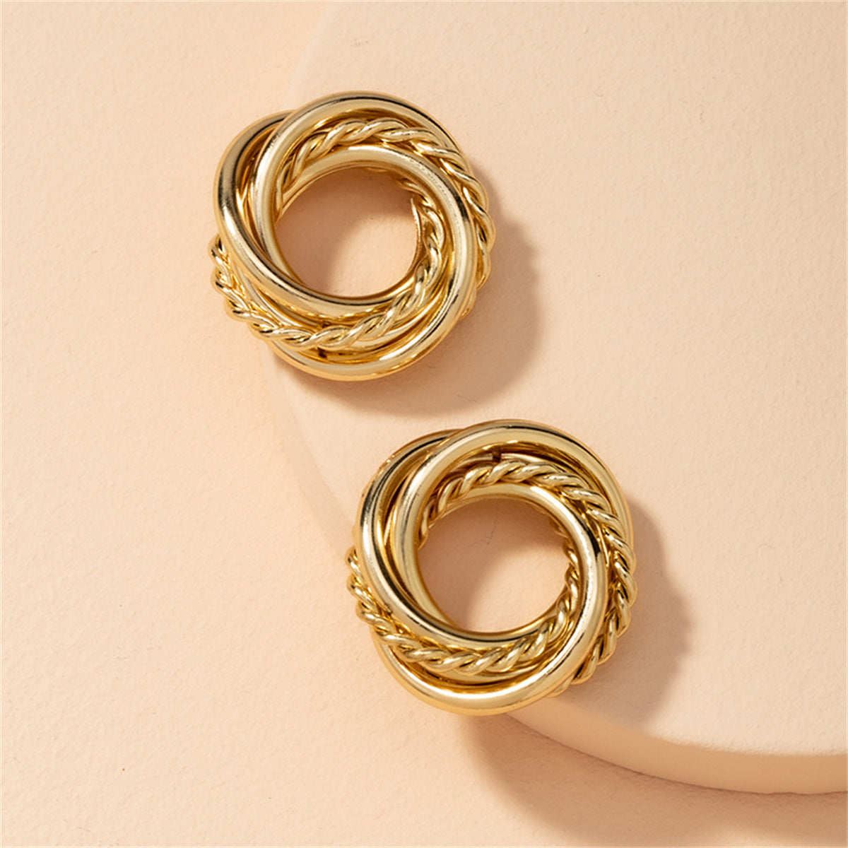 18K Gold-Plated Open Twine Stud Earrings, gold stud earrings for women, everyday style, detail close-up