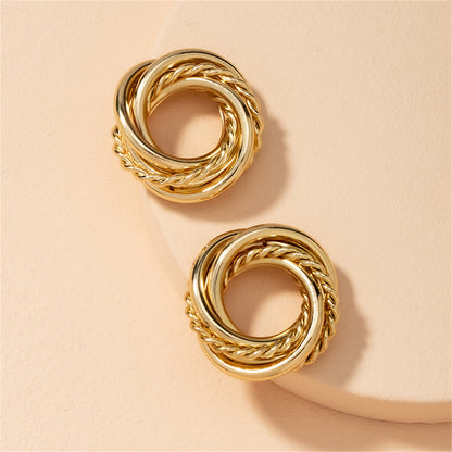 18K Gold-Plated Open Twine Stud Earrings, gold stud earrings for women, everyday style, detail close-up