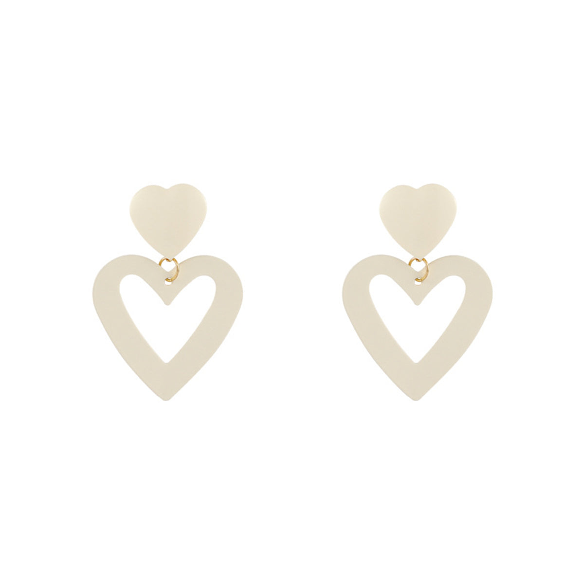 White Enamel & 18K Gold-Plated Open Heart Drop Earrings