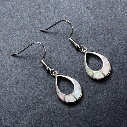 White Opal Open Teardrop Earrings, drop earrings for women, botanical inspired, front view