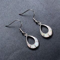 White Opal Open Teardrop Earrings