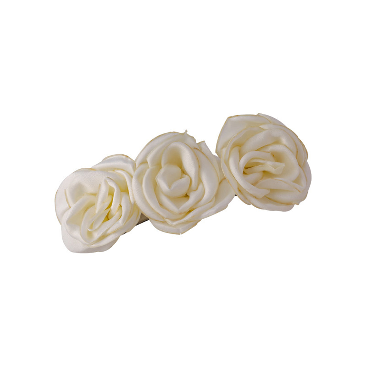 Silver-Plated & White Cloth Rose Hair Clip