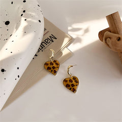 Coffee Enamel & 18K Gold-Plated Leopard Heart Drop Earrings
