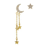 Cubic Zirconia & 18K Gold Plated Star Stud Earring & Moon Tassel Drop Earring