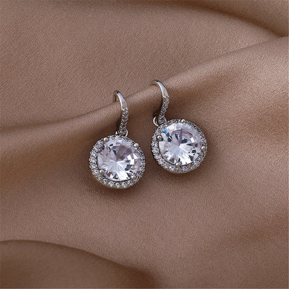 SK Clear Crystal and Cubic Zirconia Hola Drop Earrings, drop earrings for women, elegant gift for her, front view