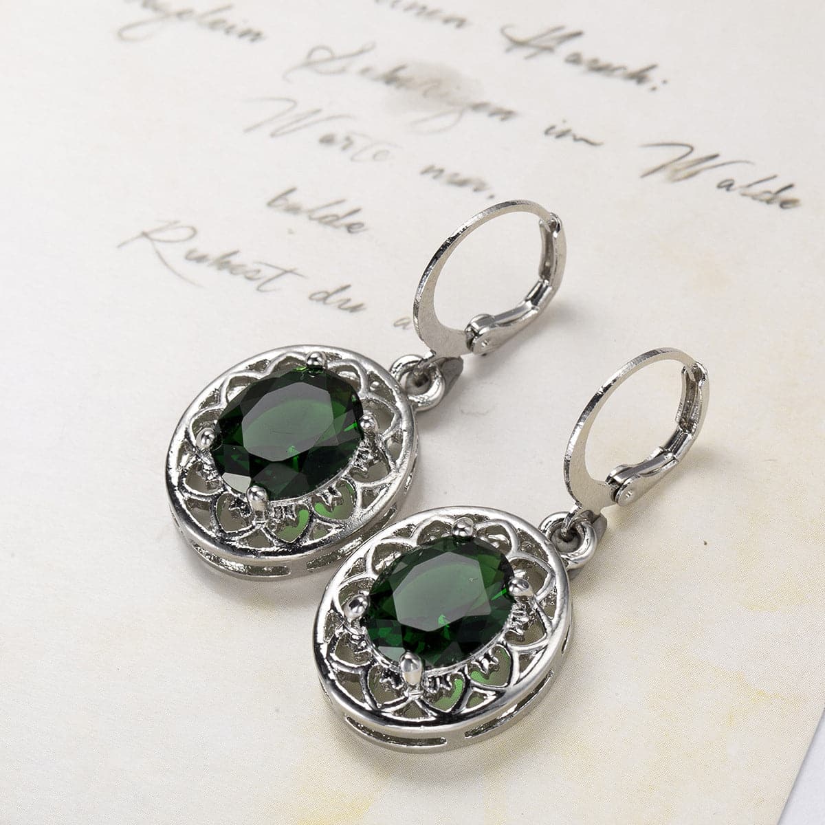 Green Crystal & Silver-Plated Floral Drop Earrings