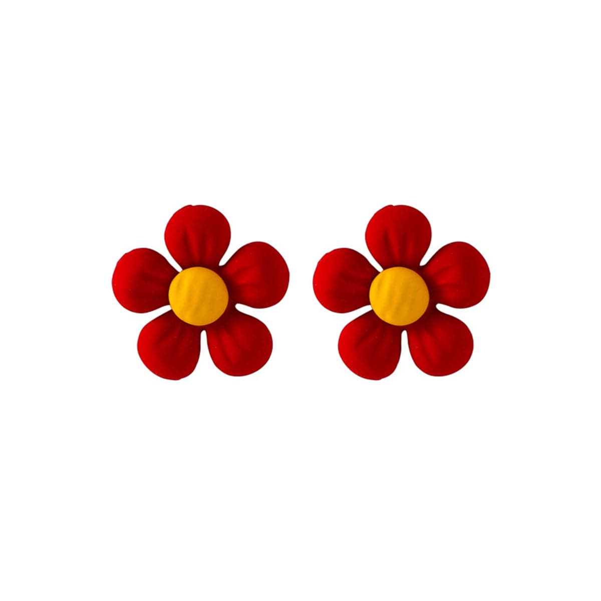 Red Enamel & Silver-Plated Flower Stud Earrings