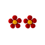 Red Enamel & Silver-Plated Flower Stud Earrings